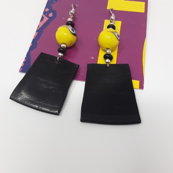 Handmade Recycled Record Earrings Evil Eye ♻️ - Picture 3 of 14